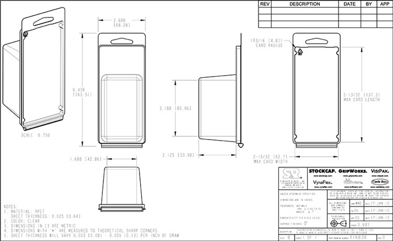 416830 - Stock Clamshell Packaging Technical Drawing